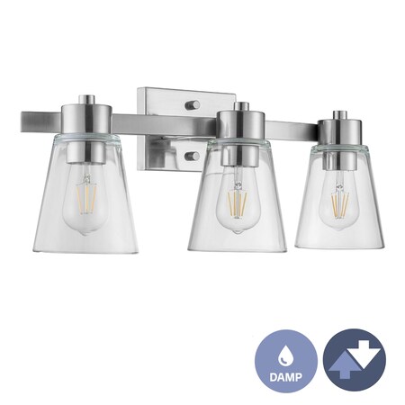 Prominence Home Fairendale, Three Light Brushed Nickel Bathroom Vanity Light with Clear Glass 51527-40